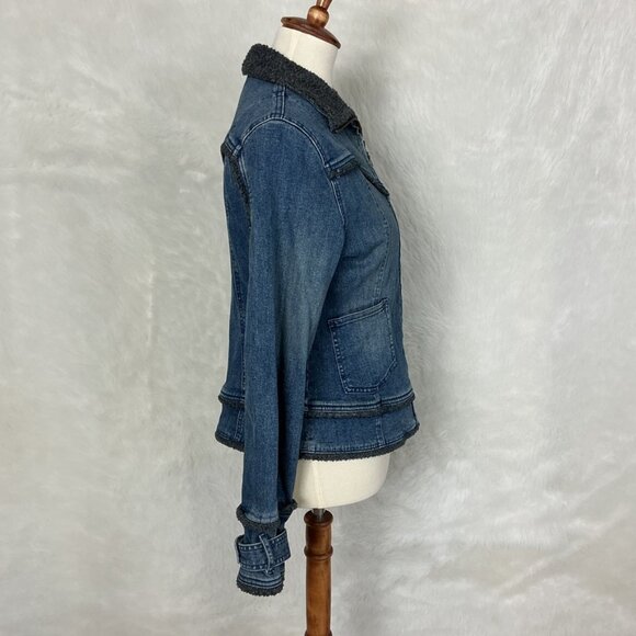 Vintage Vintage 90s Y2K Sherpa Trim Blue Denim Jean Jacket Blue Asphalt M - Picture 6 of 7